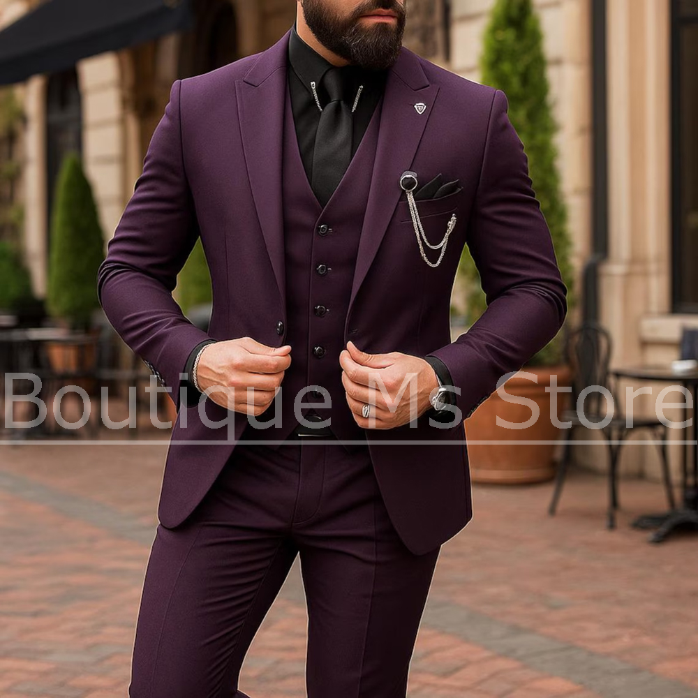 Men Formal Party Wear Outfit - メンズ 3 ピース スーツ シングルブレスト ソリッドカラー