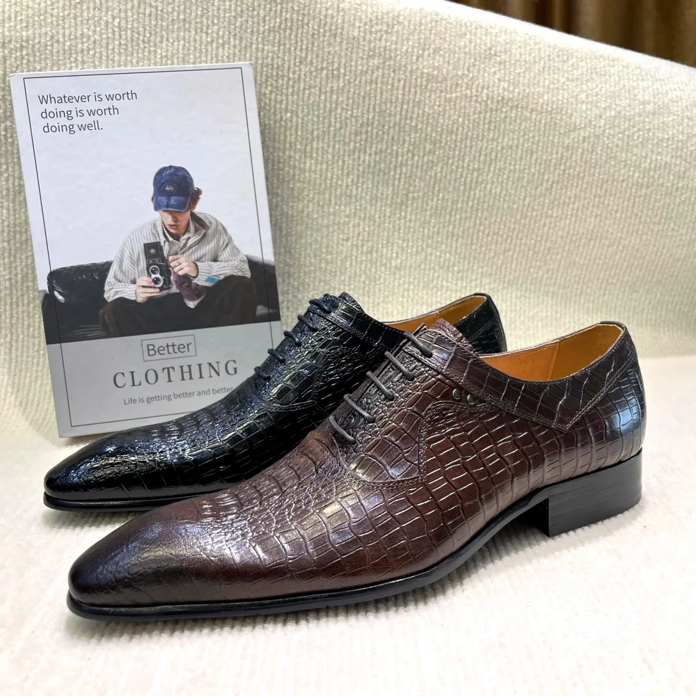 Men Formal Wear For Wedding - イタリアの高級メンズポインテッドトゥオックスフォードシューズブラックコーヒーレザーレースアップドレスシューズ結婚式オフィスビジネスフォーマルウェア