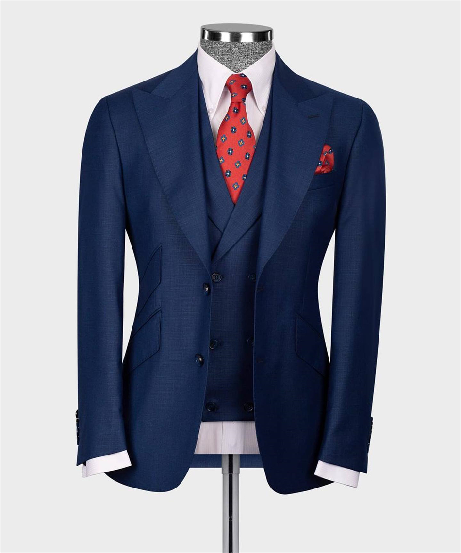 Elegant Formal Men'S Wear - クラシックなメンズウェディングタキシード,スリムフィット,ビジネスウェア,フォーマルなパーティースーツ,エレガントなブレザーベストとパンツ,ネイビーブルー,3個