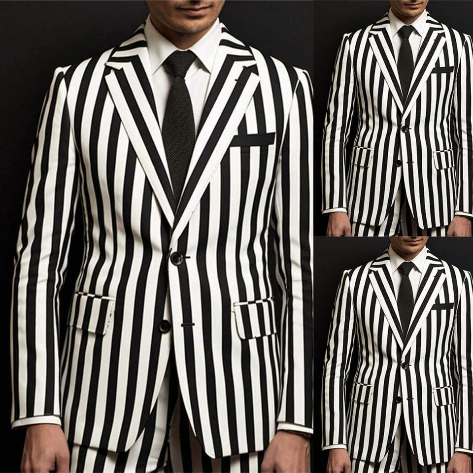 Men'S Holiday Formal Wear - 春のファッションストライプメンズパンツスーツホリデーパーティープロムフォーマルウェアカスタマイズされた新郎結婚式タキシード 2 ピース