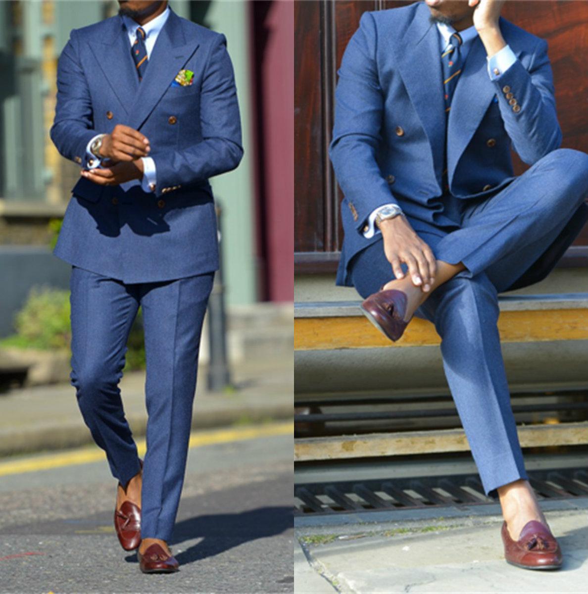 Men Formal Wear For Wedding - ダークブルーのフォーマルメンズスーツ,2ピース,結び目付きラペル,結婚式の衣類,スーツ,メンズスーツジャケット