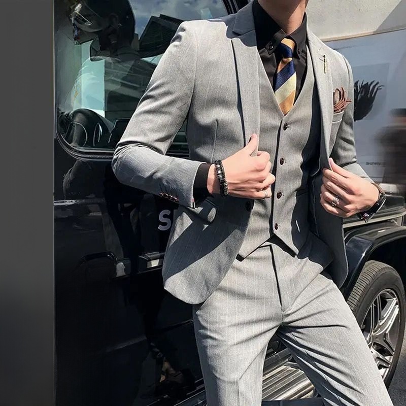 Men'S Urban Formal Wear - スリムフィットTシャツスーツ ウェディングタキシード フォーマルウェア オムズマン ベストマン ストライプ