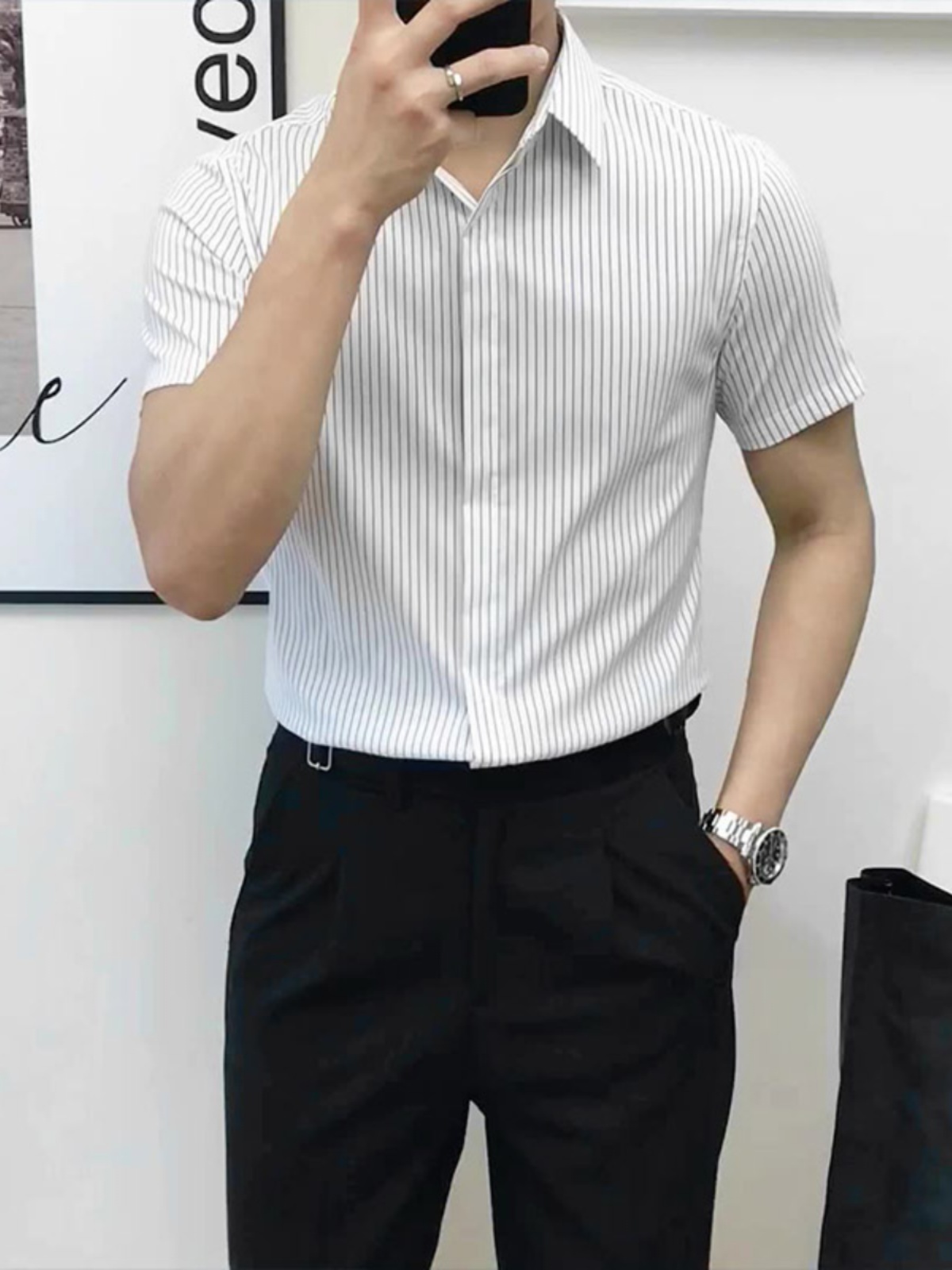 Men'S Urban Formal Wear - スリムフィットストライプ柄半袖シャツ男性用ファッショナブルなビジネスフォーマルウェアオフィス夏シーズンユースアーバンスタイル