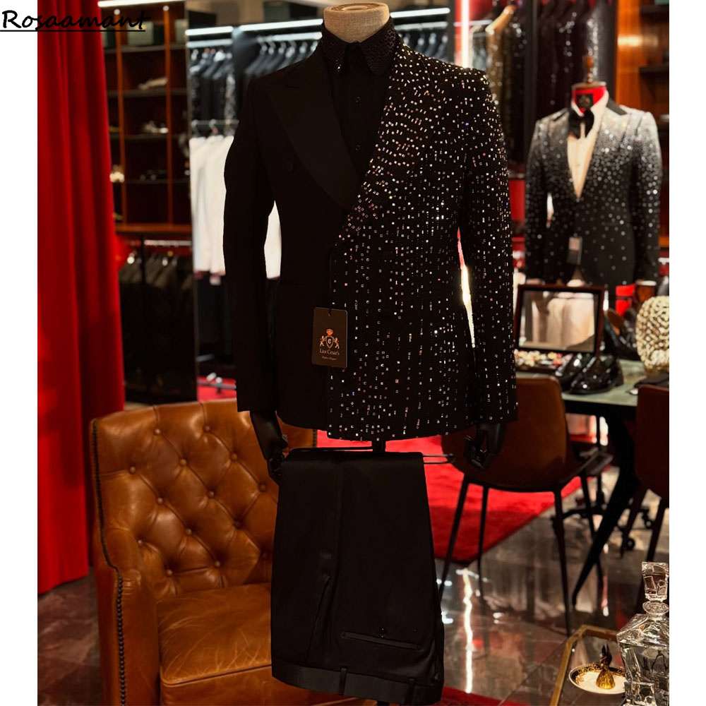 Men Formal Wear Black And White - 高級フォーマルブラックウェディングメンズスーツセット スリムフィット グルームズマン グルーム タキシード ホワイト