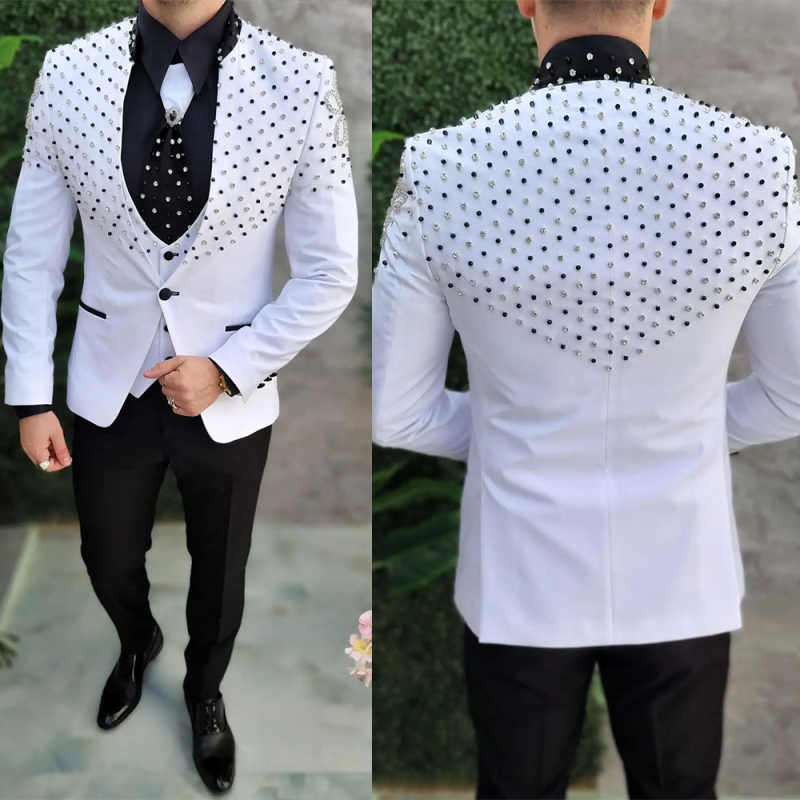 Elegant Formal Men'S Wear - エレガントなダイヤモンドメンズスーツ 2ピース ブレザー パンツ シングルブレスト Vネック