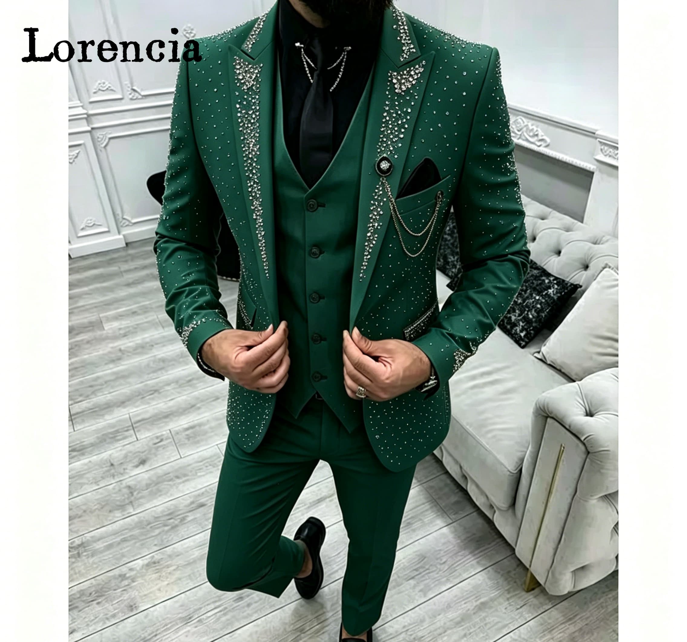 Elegant Formal Men'S Wear - 高級3ピースフォーマルメンズスーツセットピークラペルブレザーベストとパンツエレガントビジネスイブニングウェディングパーティーウェアカスタマイズ可能