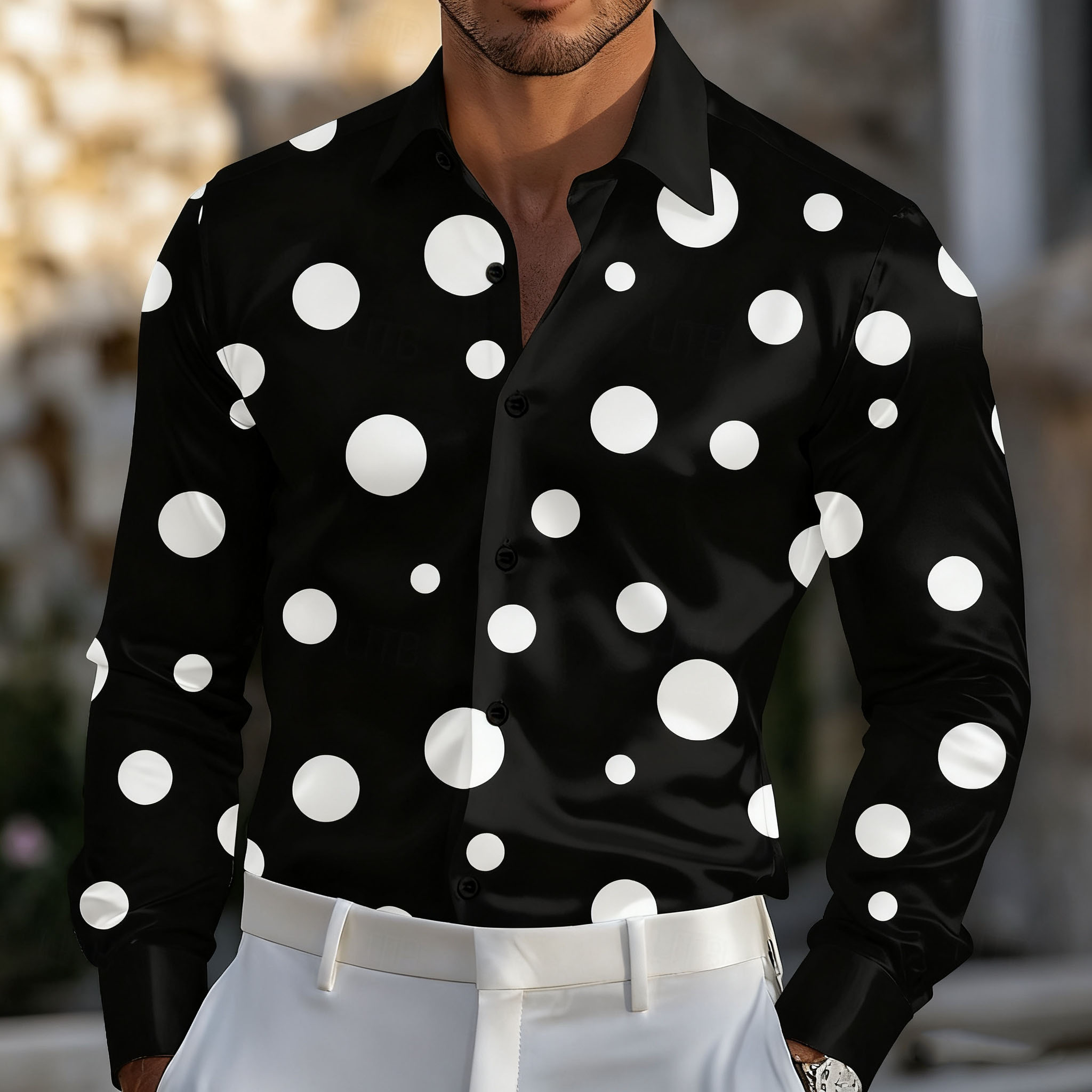 Men'S Holiday Formal Wear - メンズ 幾何学模様 ポルカドット シャツ フォーマルシャツ 長袖