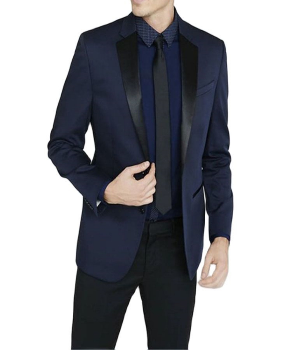 Men'S Formal Wear Ties - 最新の付添人ノッチブラックラペル新郎タキシードセンターベントメンズスーツ結婚式パーティー着用 (ネイビーブルージャケット + 黒パンツ + ネクタイ)