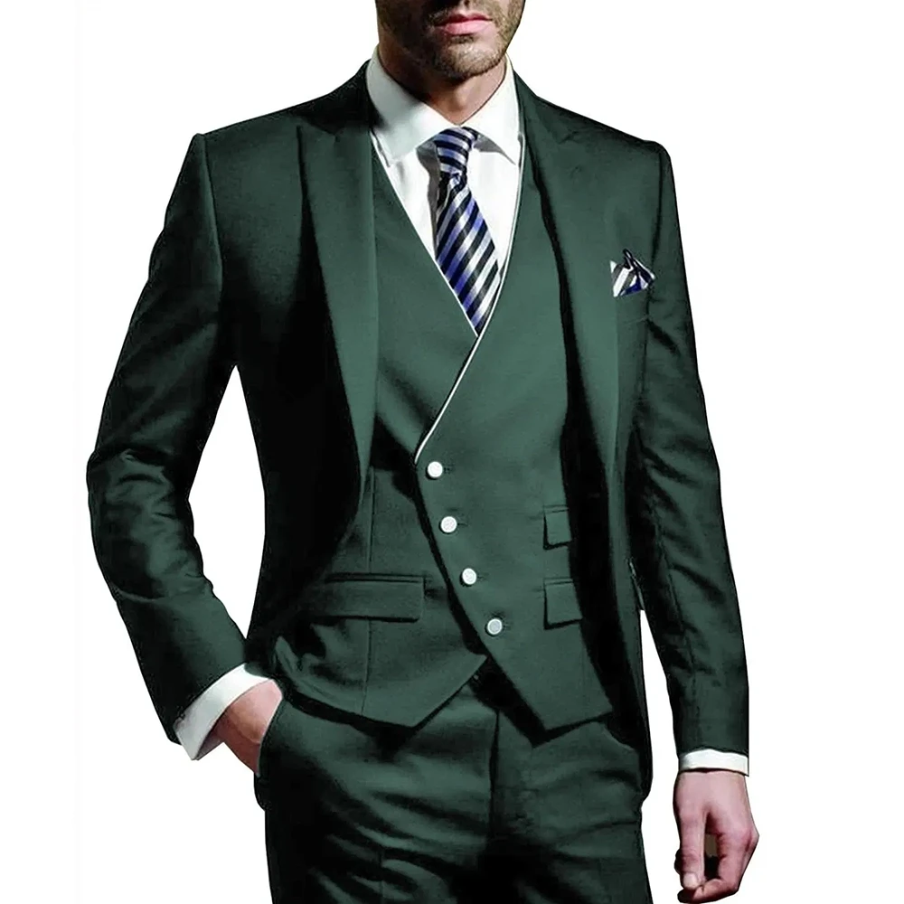 Men'S Formal Evening Wear - 男性スーツ アーミーグリーン 3 ピース新郎着用ピークドラペル結婚式タキシードビジネスパーティーイブニングジャケットベストとパンツ
