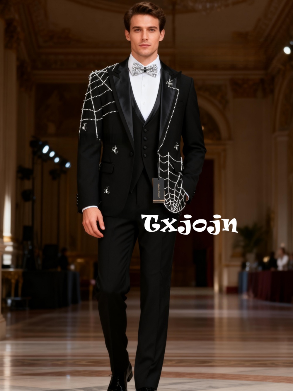 Elegant Formal Men'S Wear - シックな高級ビーズ刺繍メンズスーツ3ピース ステージ衣装 エレガントな長袖メンズスーツセット ダンスウェア パーティータキシード