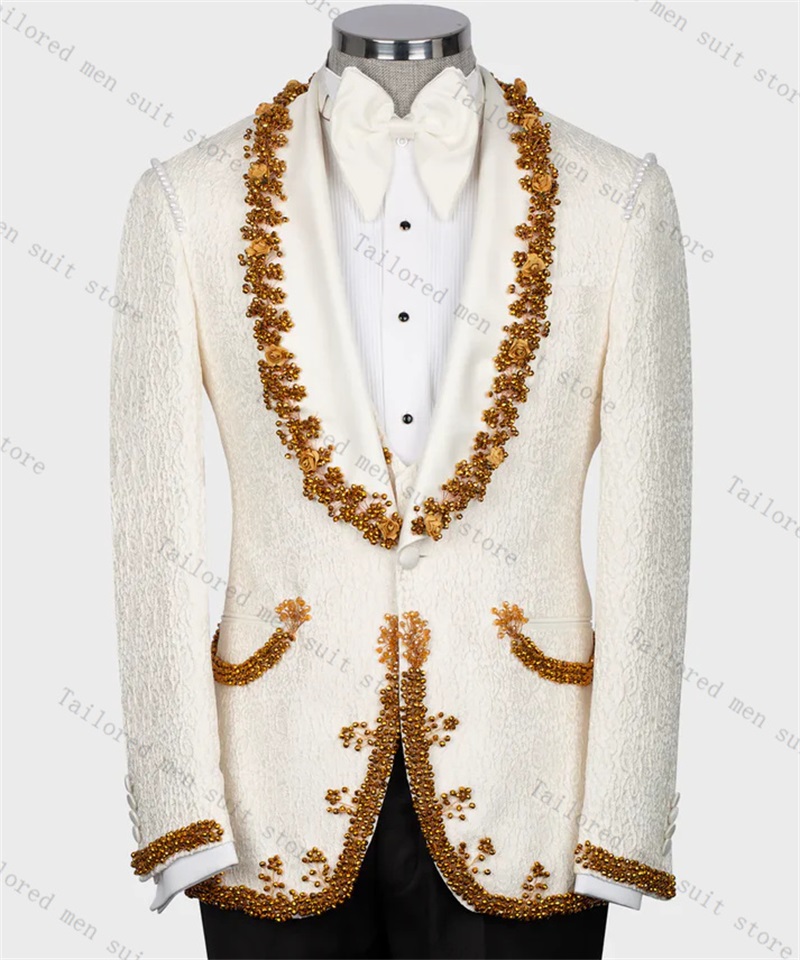 Men Formal Wear Black And White - 新郎男性スーツパンツセット 2 個クリスタルホワイトブレザー + 黒のズボン綿の結婚式のタキシードウエディングジャケットフォーマル 1