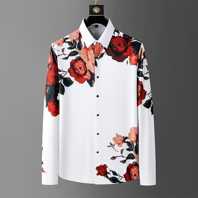 Men Formal Wear Shirts - メンズ長袖シャツ,ヴィンテージ,フローラルプリント,社交クラブウェア,ファッションラペル,高品質,ラグジュアリー