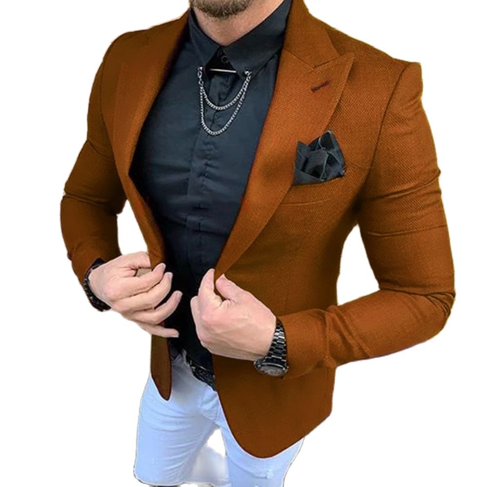 Men'S Formal Evening Wear - メンズスーツ 2 個服テーラードスリムフィットイブニングパーティーウェアブラウンブレザー白ズボン結婚式新郎タキシードジャケットパンツ