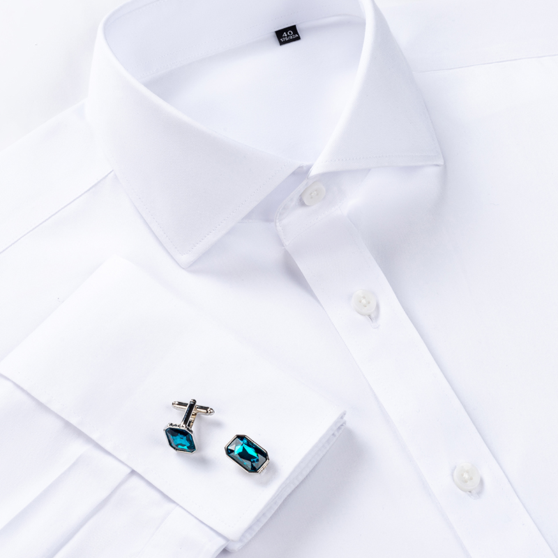 Men Formal Wear Shirts - 高級200番手4本撚り糸100%コットン メンズフレンチカフリンクシャツ ワンレングスカラー DPレディトゥウェア ノーアイロン ホワイト