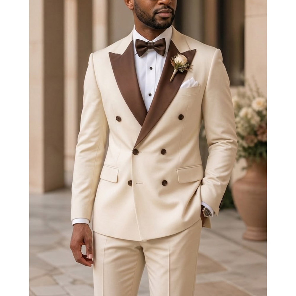 Men Formal Party Wear Outfit - 男性ダブルブレストタキシードスーツファッションピークドラペル着用フォーマル結婚式モダン紳士新郎プロムパーティー 2 ピース衣装