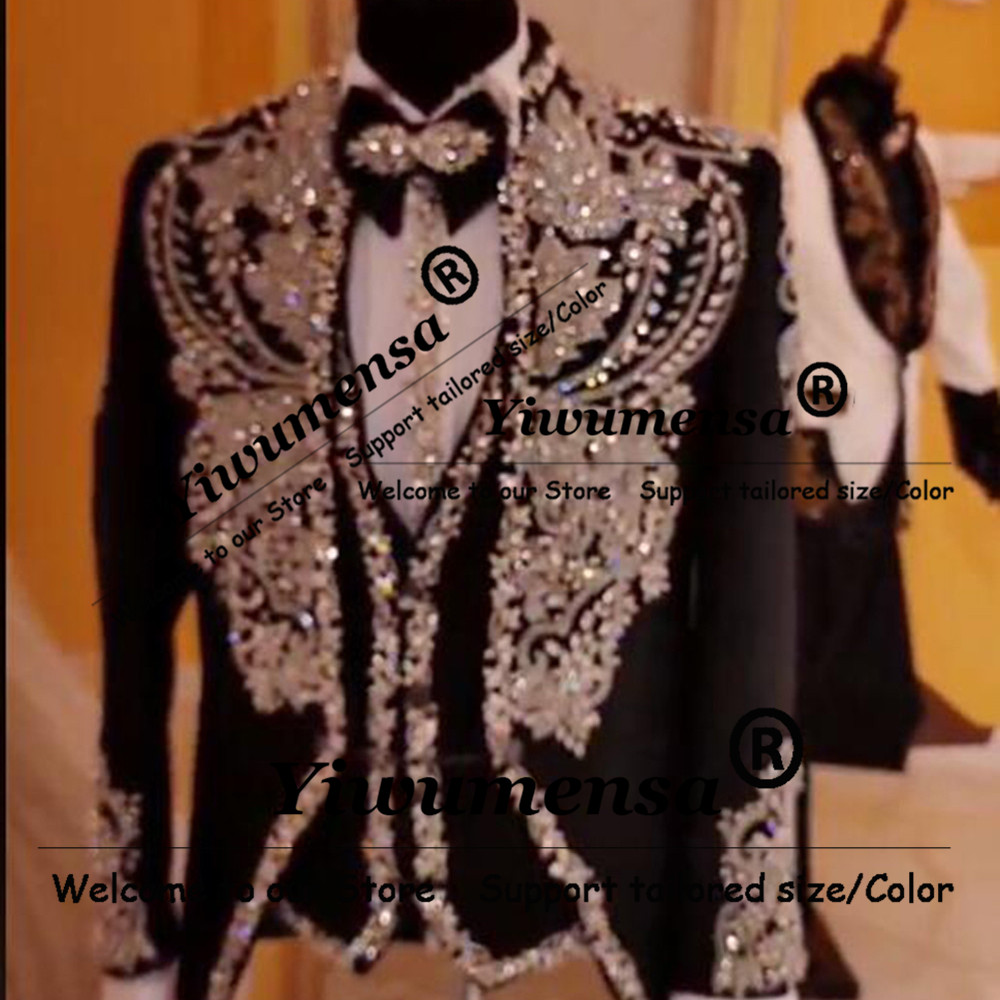 イタリアデザインスーツ男性用結婚式クリスタルビーズプロムブレ - Men Formal Party Wear Outfit のレビューと価格