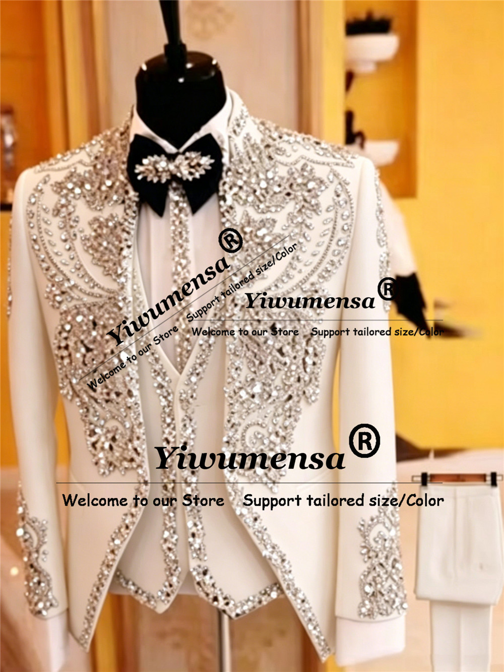 イタリアデザインスーツ男性用結婚式クリスタルビーズプロムブレ - Men Formal Party Wear Outfit のレビューと価格