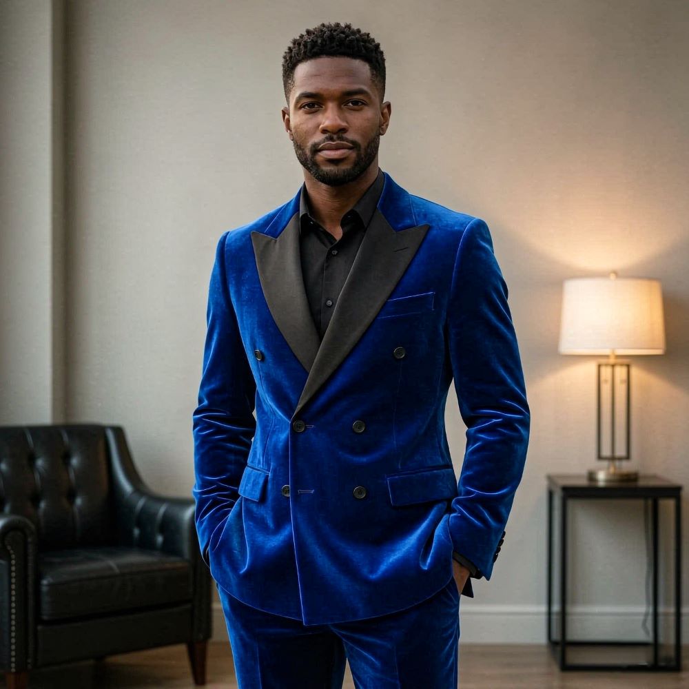 男性用フォーマルベルベットスーツ ダブルブレスト グルームズ - Men Formal Wear For Wedding のレビューと価格