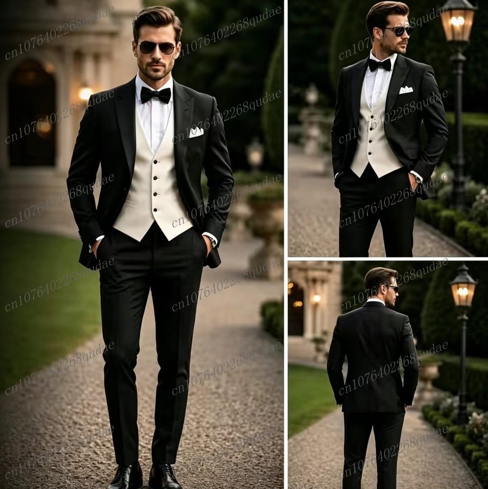 フォーマルな黒と白のメンズスーツ、結婚式、新郎、花婿の付添人 - Men Formal Wear Black And White のレビューと価格
