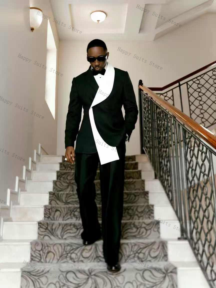黒白メンズスーツセット 2ピース グルームブレザー+パンツ  - Men Formal Wear Black And White のレビューと価格