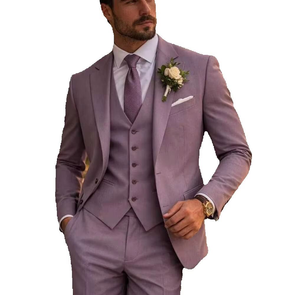 ラベンダー 3 ピースメンズスーツ ライラック スリムフィッ - Men Formal Wear Outfits のレビューと価格