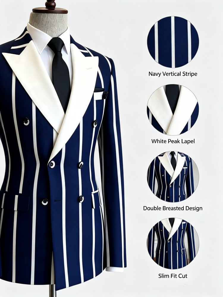メンズスリムフィットビジネスブレザー ダブルネイビーブレスト - Men Formal Wear Outfits のレビューと価格