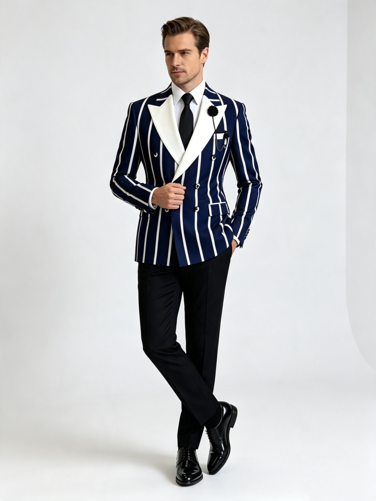 メンズスリムフィットビジネスブレザー ダブルネイビーブレスト - Men Formal Wear Outfits のレビューと価格