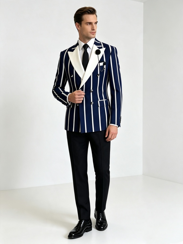 メンズスリムフィットビジネスブレザー ダブルネイビーブレスト - Men Formal Wear Outfits のレビューと価格