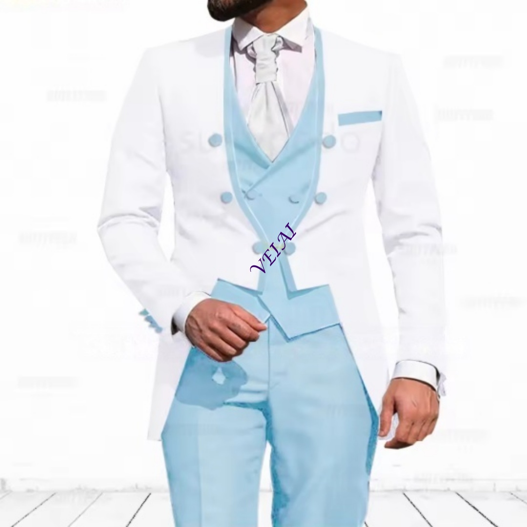 カスタマイズされたスカイブルーのメンズ3ピーススーツ、エレガ - Elegant Formal Men'S Wear のレビューと価格