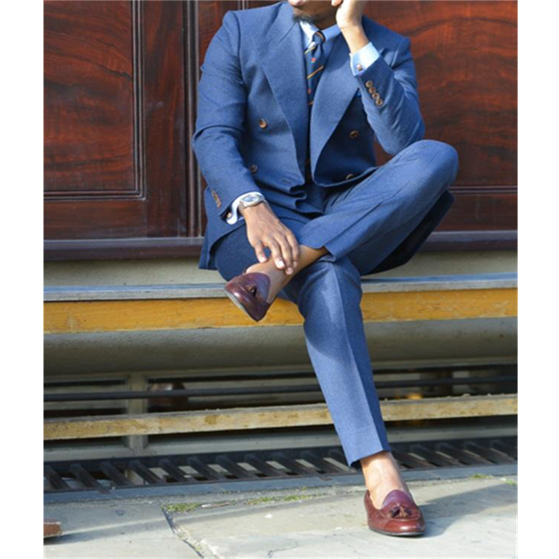 ダークブルーのフォーマルメンズスーツ,2ピース,結び目付きラ - Men Formal Wear For Wedding のレビューと価格