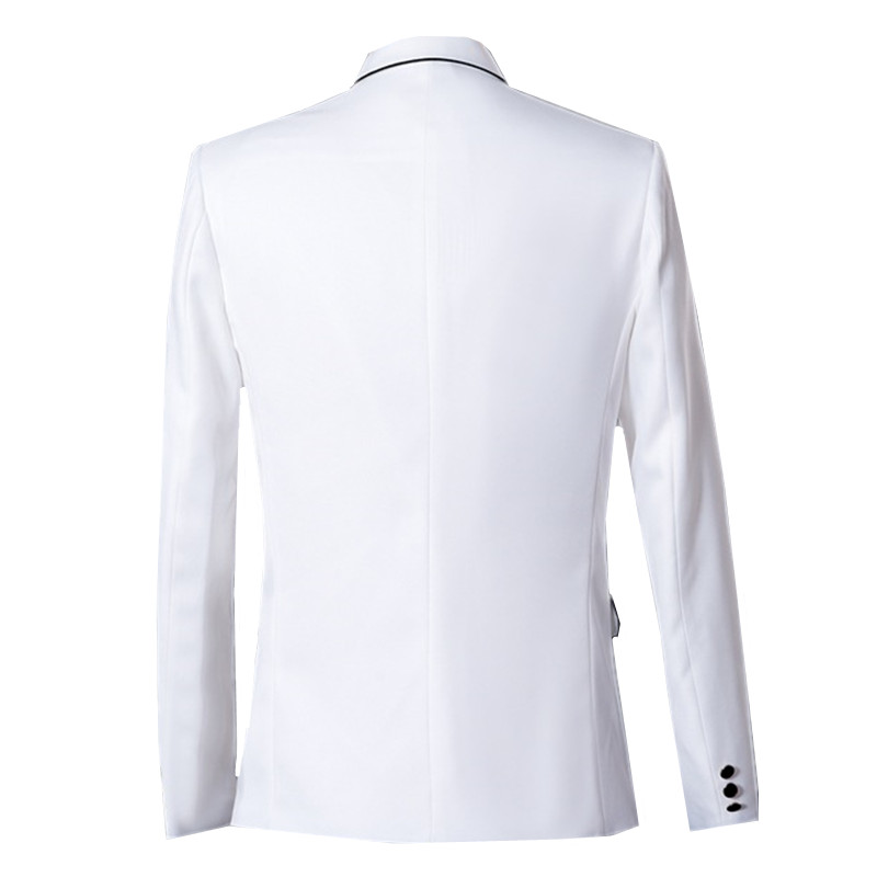 新しいメンズホワイトビジネスカジュアルスーツ新郎結婚式黒パイ - Men Formal Wear Black And White のレビューと価格