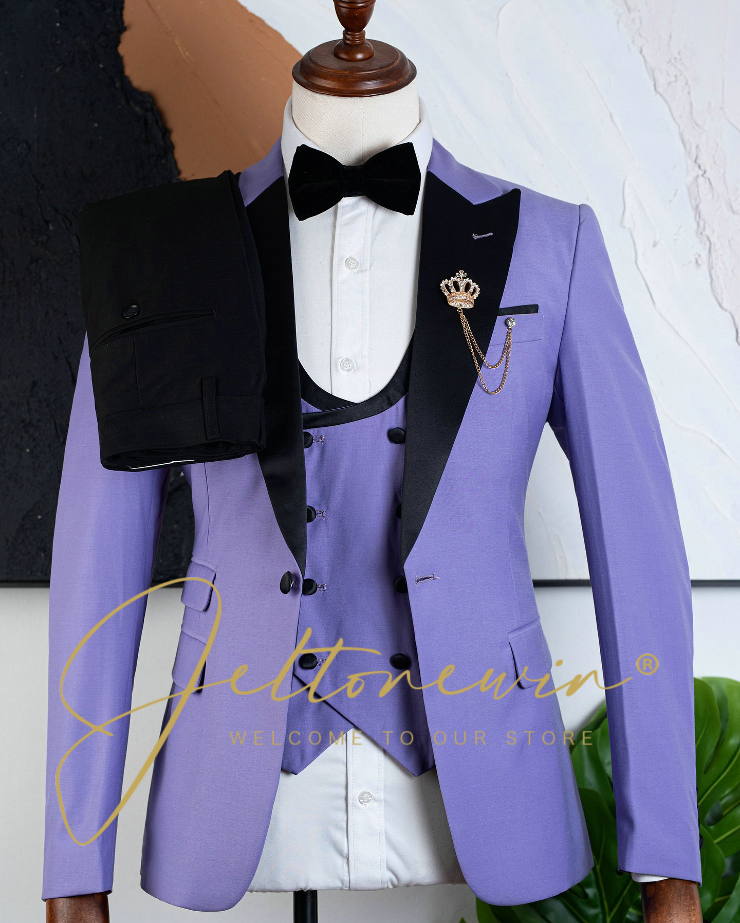 メンズ パープル スリーピース タキシードスーツセット ブラ - Men'S Formal Evening Wear のレビューと価格