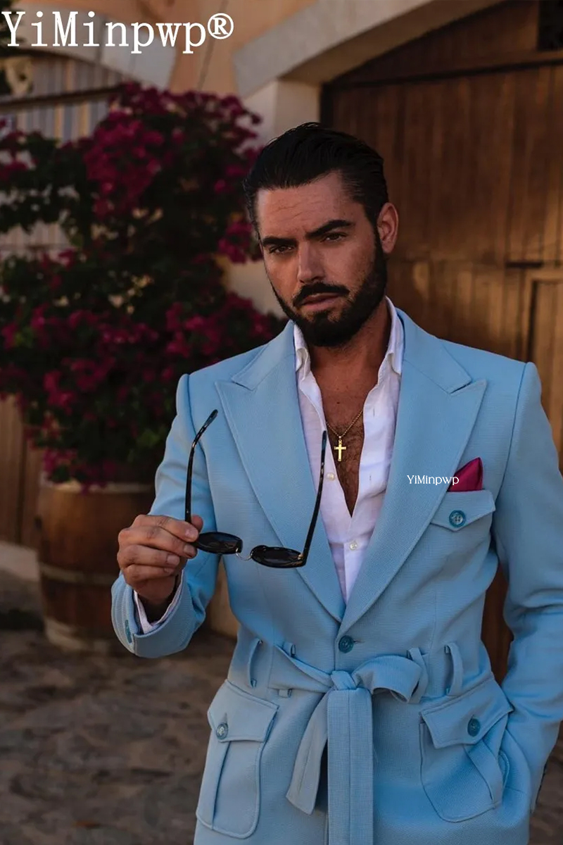 スカイブルー メンズスーツ 2ピース サマー ワンブレスト  - Men'S Holiday Formal Wear のレビューと価格
