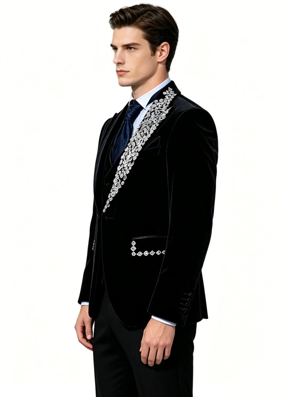 フォーマルウェディングタキシードベルベット2ピースセットプラ - Men'S Formal Evening Wear のレビューと価格
