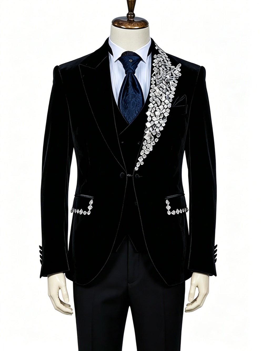 フォーマルウェディングタキシードベルベット2ピースセットプラ - Men'S Formal Evening Wear のレビューと価格