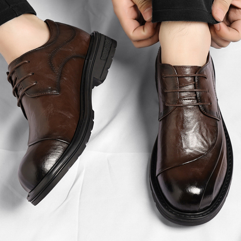 ブラウンの艶出し本革レースアップチャンキーソールフォーマルビ - Men Formal Wear For Wedding のレビューと価格