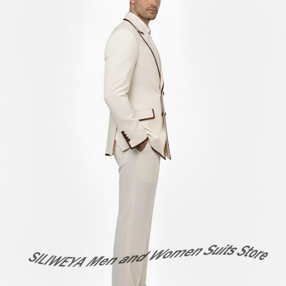 スタイリッシュなメンズダブルブレストスーツセット ブラウンパ - Men'S Formal Evening Wear のレビューと価格