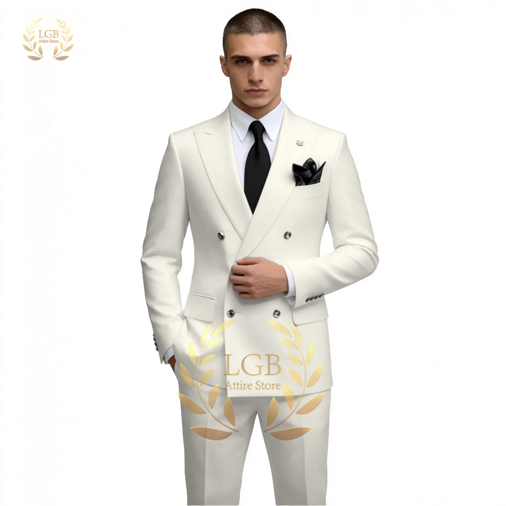 メンズホワイトダブルブレストスーツ2ピースセットスリムフィッ - Men'S Formal Evening Wear のレビューと価格