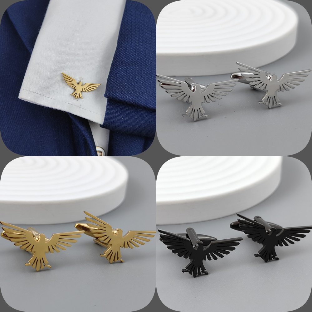 男性用フライングイーグルカフスボタン,金メッキ,黒のシャツ, - Men'S Formal Wear Ties のレビューと価格