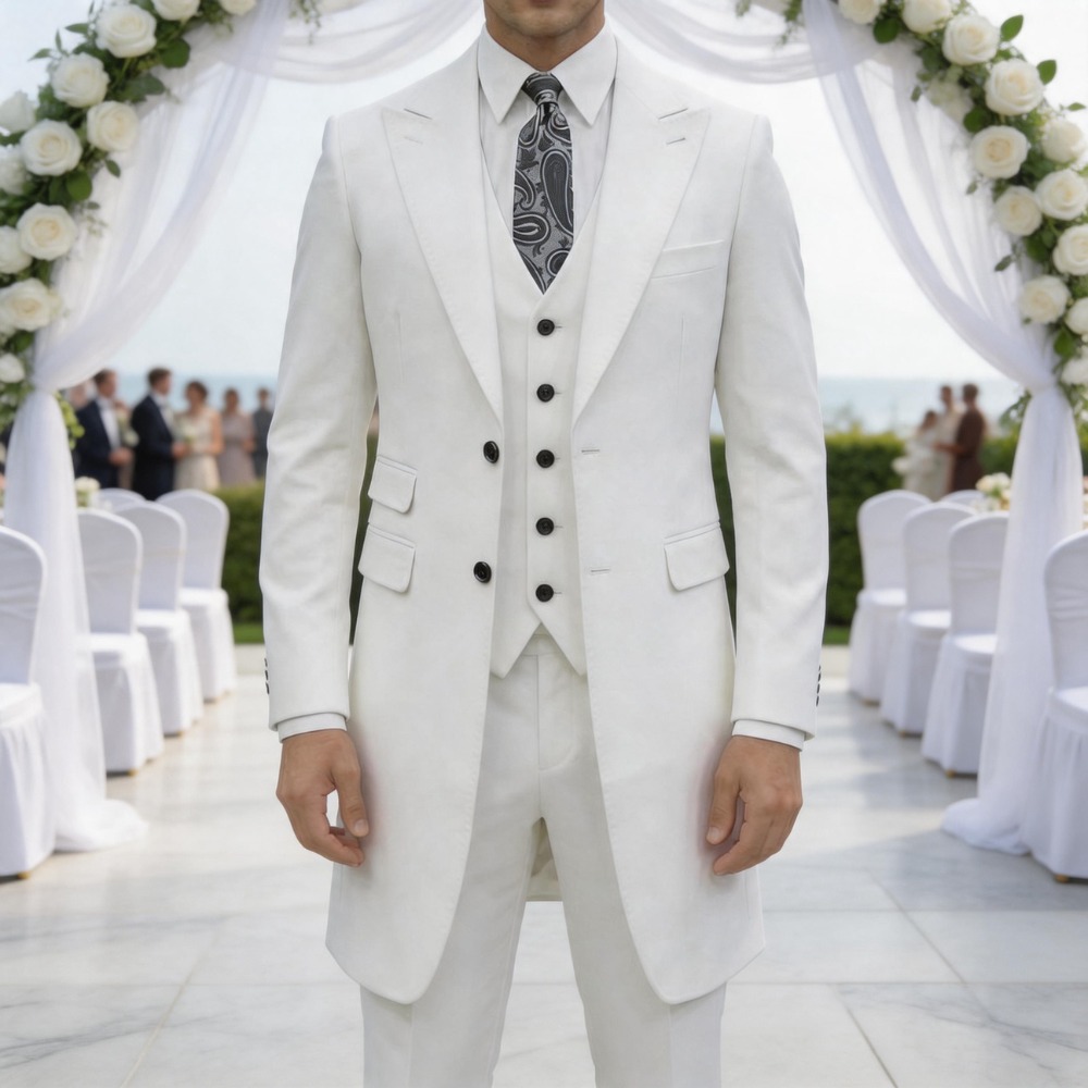 スリムフィット3ピースフォーマルメンズスーツ ロングジャケッ - Men Formal Party Wear Outfit のレビューと価格