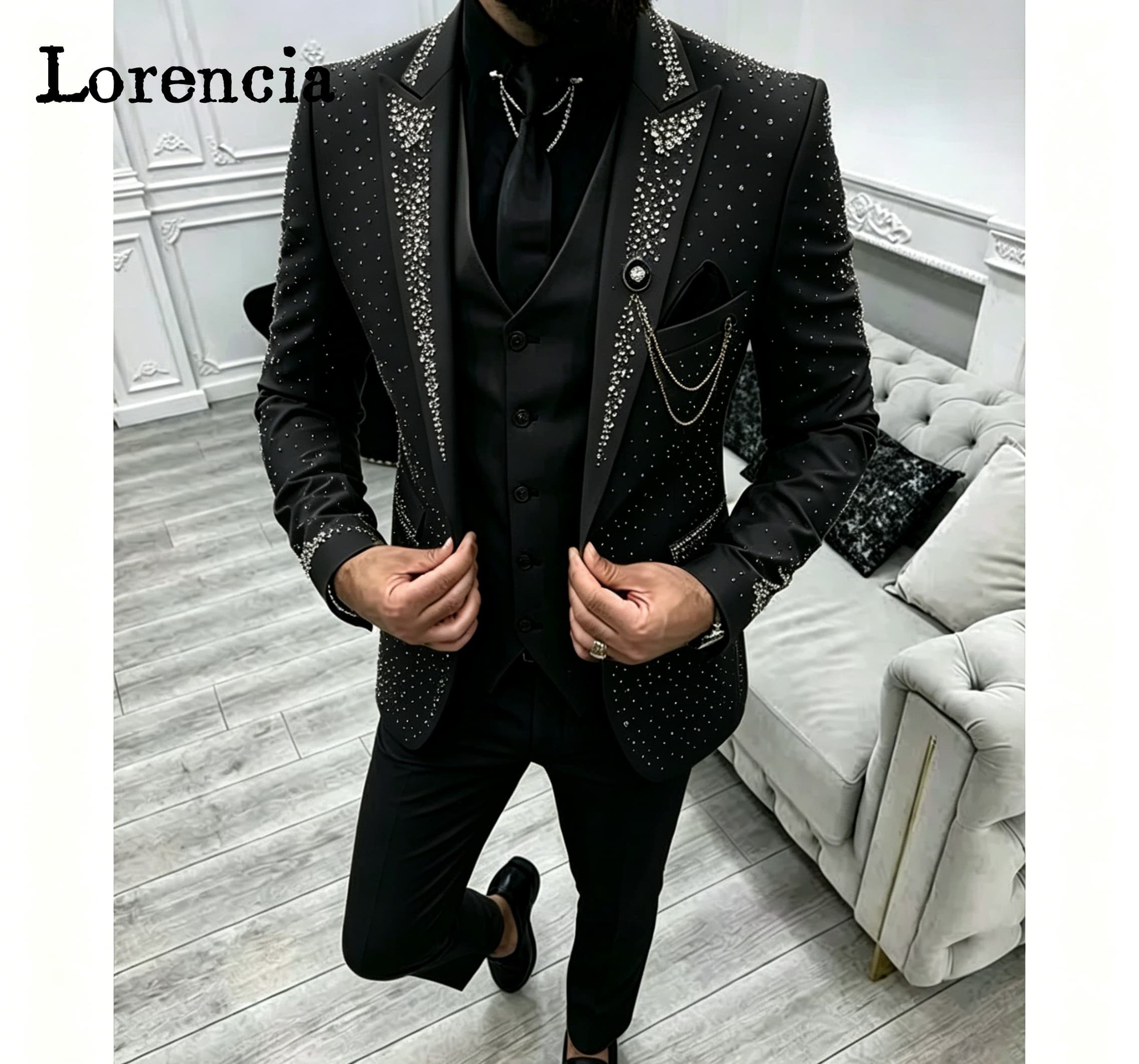 高級3ピースフォーマルメンズスーツセットピークラペルブレザー - Elegant Formal Men'S Wear のレビューと価格