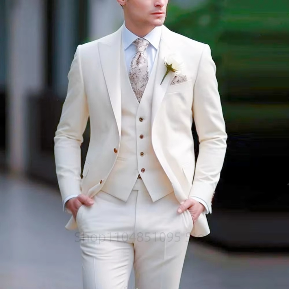 3ピースブレザーベストパンツ メンズクラシックスーツ ピーク - Elegant Formal Men'S Wear のレビューと価格