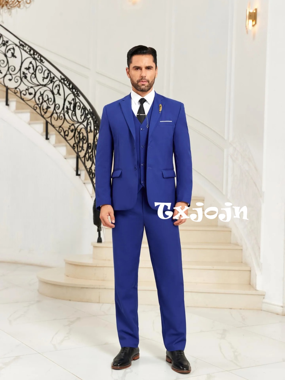 新作ブルーメンズスリムフィットスーツ3ピースビジネススーツノ - Men Formal Party Wear Outfit のレビューと価格