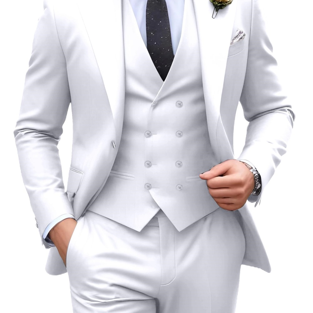 3ピース無地メンズスーツ 結婚式タキシード新郎衣装 ビジネス - Men Formal Wear Outfits のレビューと価格