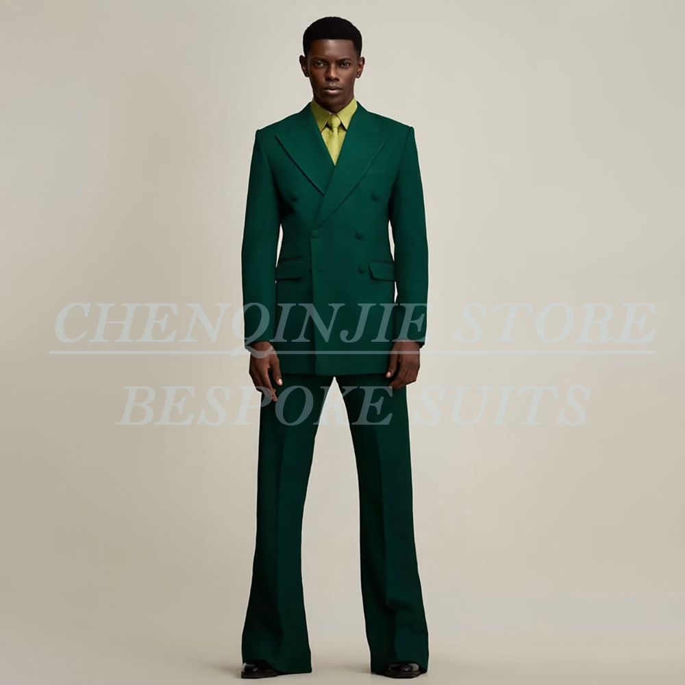 高級グリーンメンズスーツ フォーマルウェディング ダブルブレ - Men Formal Wear Outfits のレビューと価格