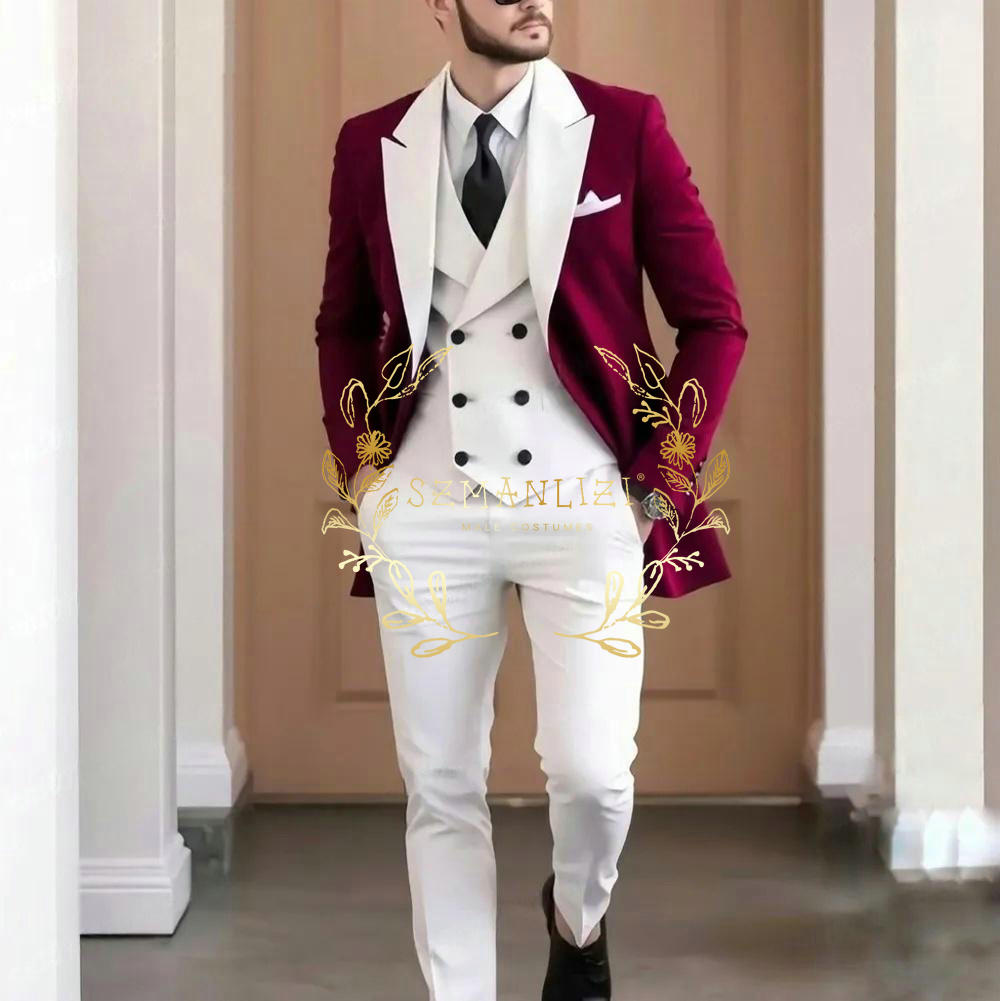 エレガントなバーガンディ 3 ピースメンズスーツ高品質ホワイ - Elegant Formal Men'S Wear のレビューと価格