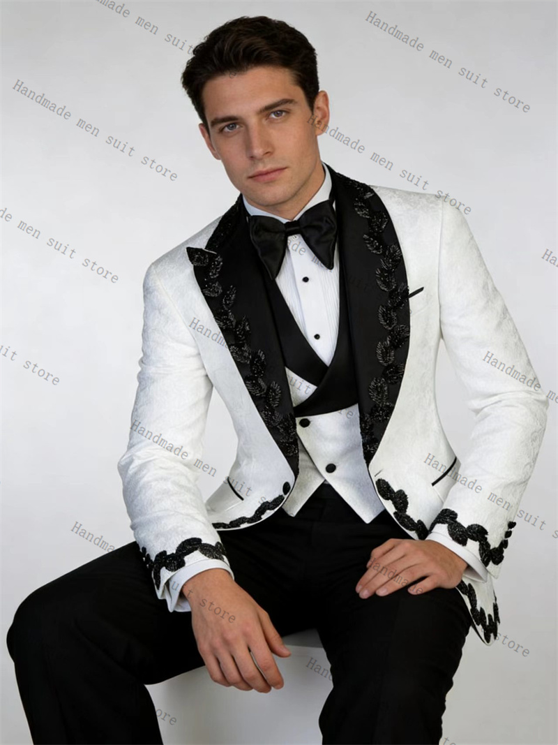 白黒メンズスーツセット 2ピース クリスタルブレザー+コット - Men Formal Wear Black And White のレビューと価格