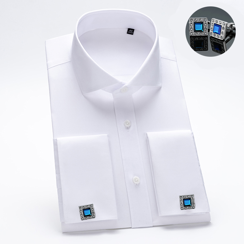 高級200番手4本撚り糸100%コットン メンズフレンチカフ - Men Formal Wear Shirts のレビューと価格