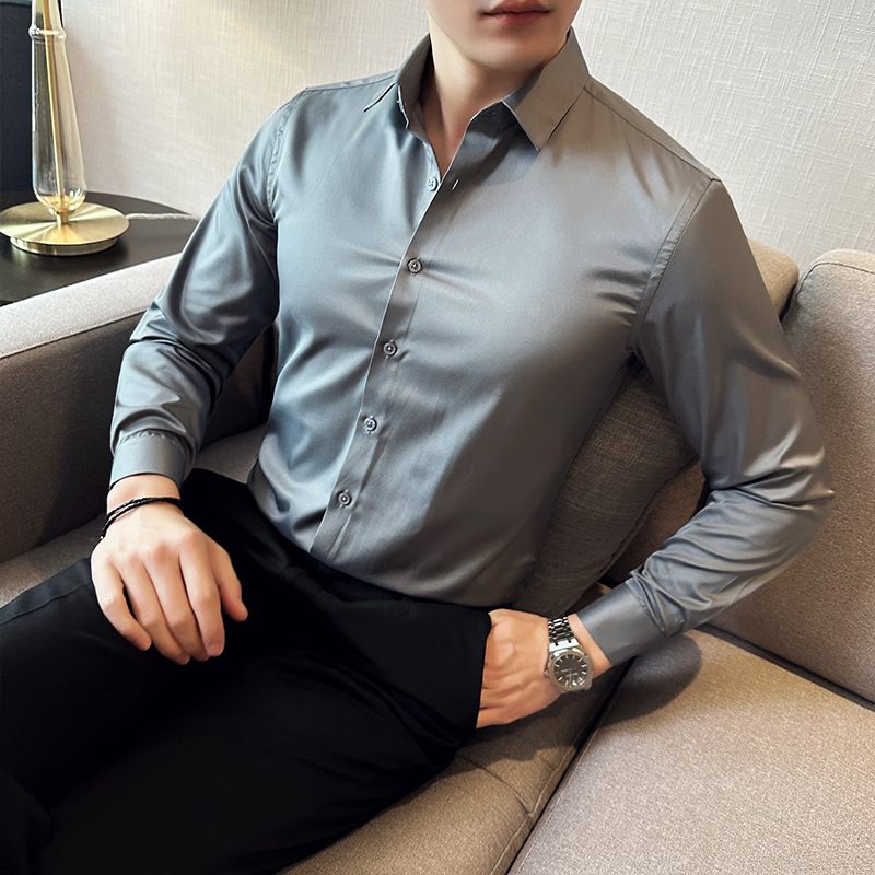 男性用のシームレスなシルクシャツ,カジュアル,長袖,白,伸縮 - Men Formal Wear Shirts のレビューと価格