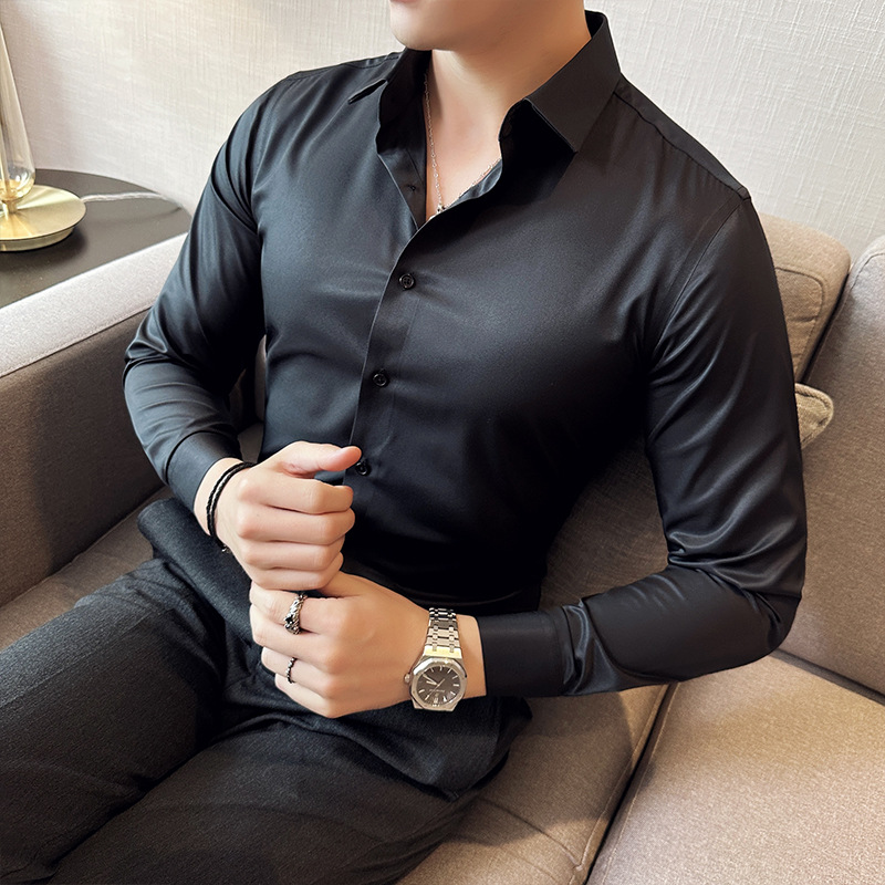 男性用のシームレスなシルクシャツ,カジュアル,長袖,白,伸縮 - Men Formal Wear Shirts のレビューと価格